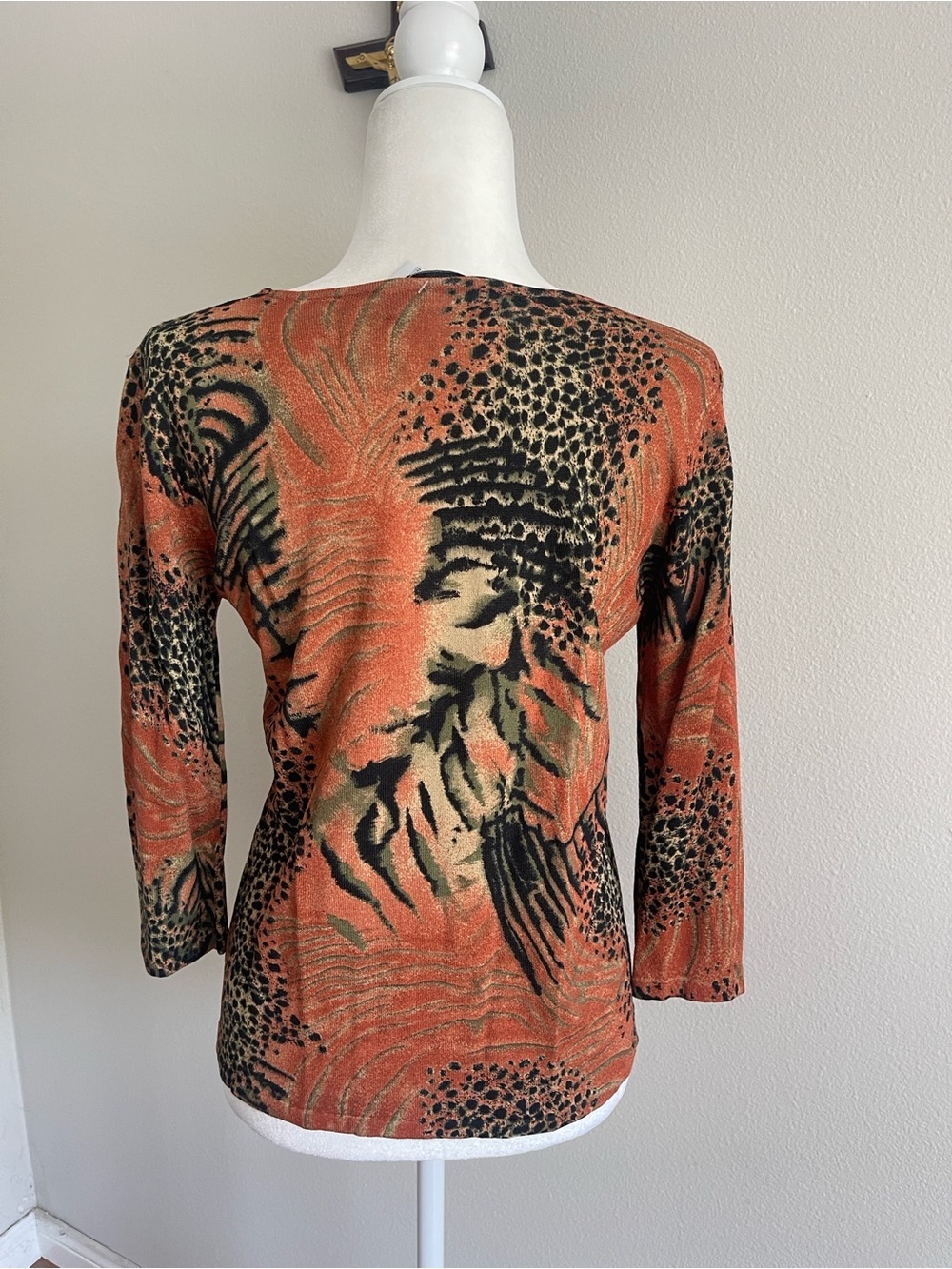 Joseph A Rust, Black and Cream Abstract Animal-Print Long Sleeve Top - Picture 4 of 5